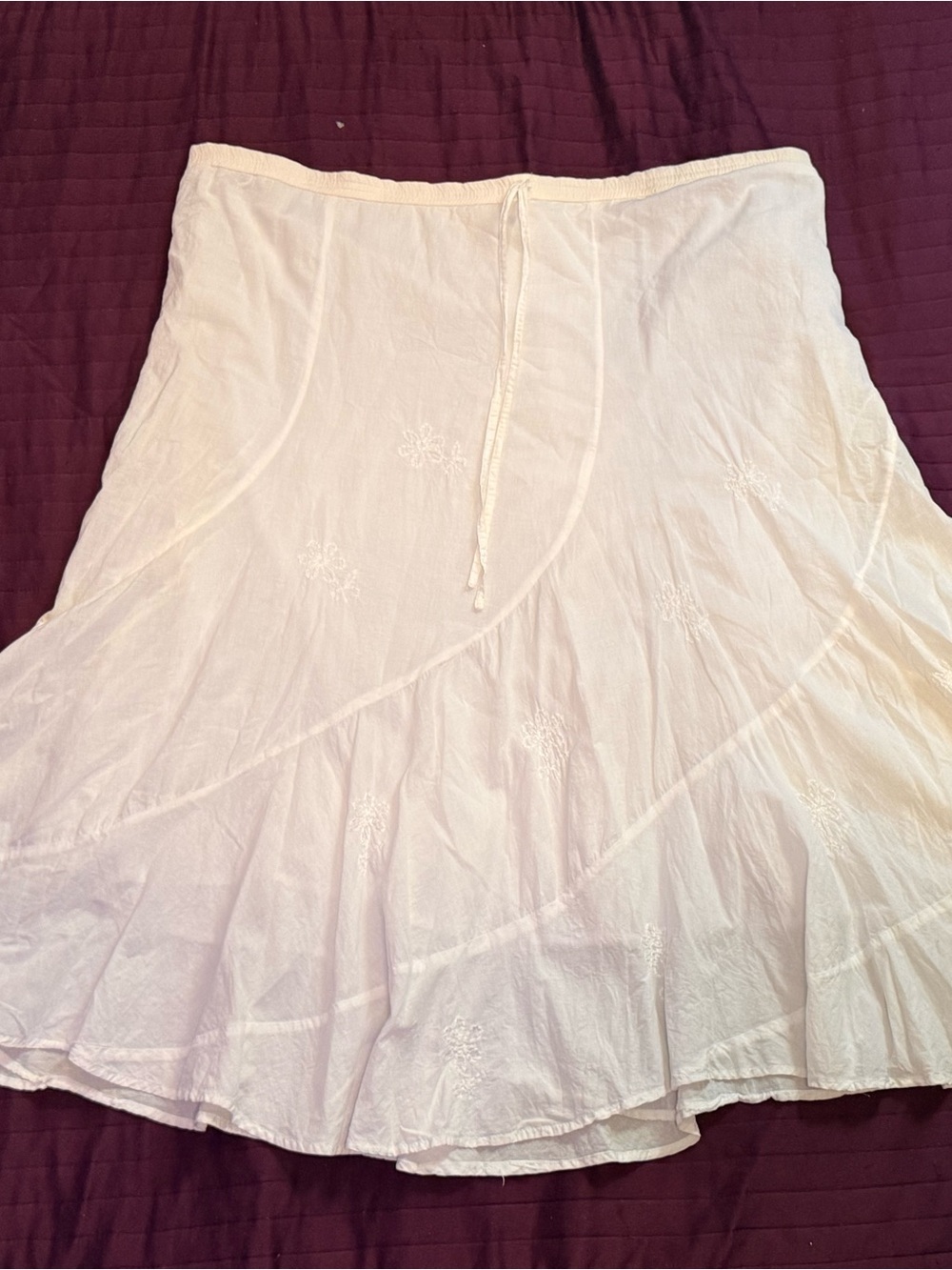 MetroWear Womens XL White Cotton Tiered Maxi Skirt Embroidered Boho